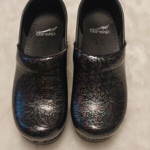Dansko Black and Purple Clogs